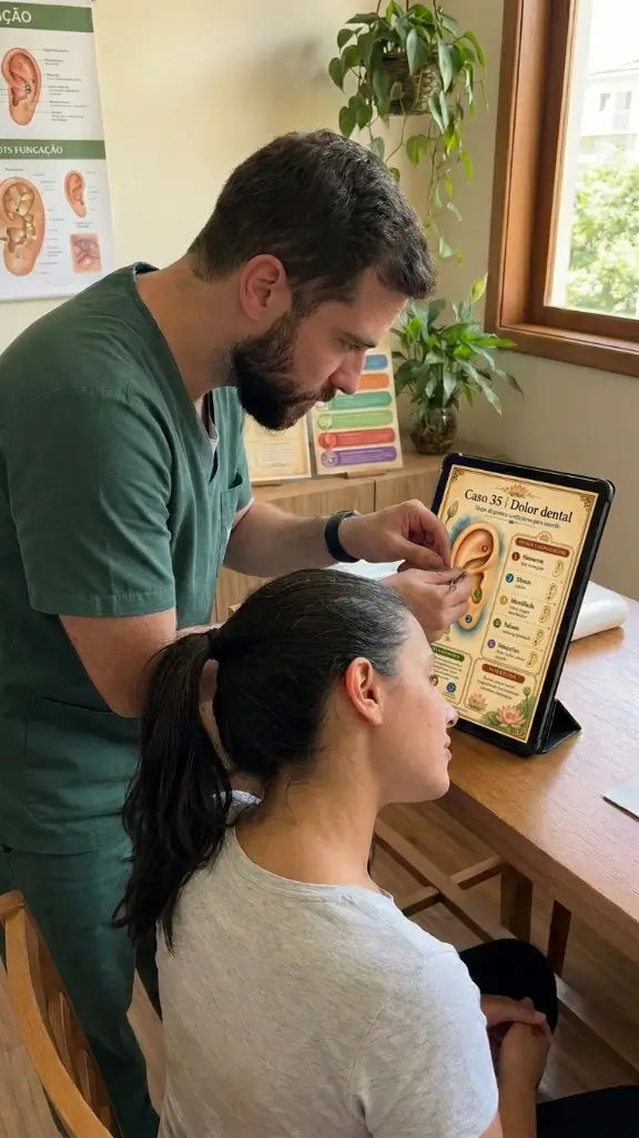 Atención de auriculoterapia con material del caso dolor dental